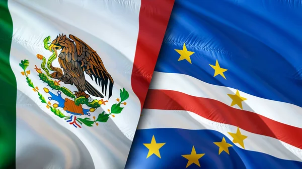Mexico and Cape Verde flags. 3D Waving flag design. Mexico Cape Verde flag, picture, wallpaper. Mexico vs Cape Verde image,3D rendering. Mexico Cape Verde relations alliance and Trade,travel,touris