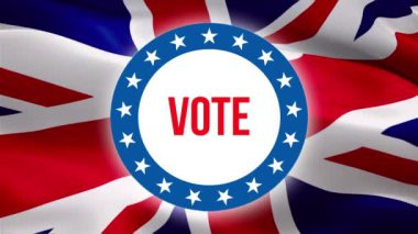 British Elections 'ın arka planında sallanan İngiliz bayrağı videosundaki oylama metni. İngiliz Parlamento Sendikası Jack Flag geçmişi. Birleşik Krallık Başbakanı Bayrak sahnesi. Birleşik Krallık Londra 'nın bayrakları film, haber videolarına konu oldu