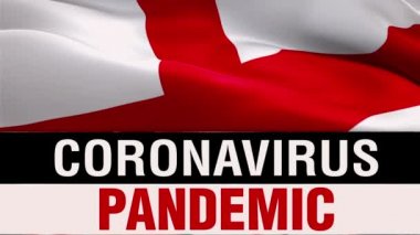 Coronavirus Metni İngiltere bayrağında rüzgarda sallanan video. Gerçekçi İngiltere bayrak arka planı. Corona Virüsü konsepti Birleşik Krallık Bayrak Döngüsü Kapanışı 1080p Tam HD 1920X1080 görüntüsü