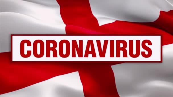Coronavirus Texto Video Bandera Inglaterra Ondeando Viento Realista Inglaterra Reino — Vídeo de stock
