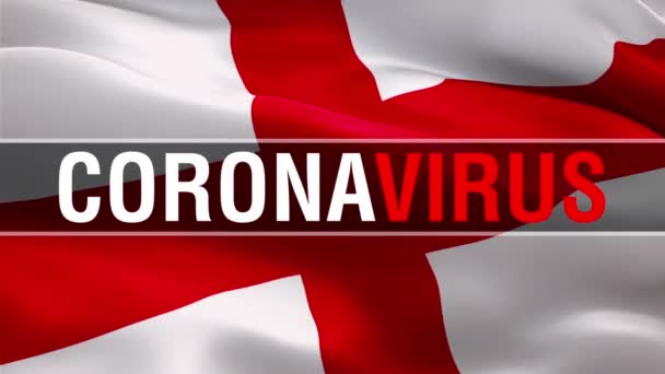 Coronavirus Texto Sobre Bandeira Inglaterra Vídeo Acenando Vento Inglaterra Realista — Vídeo de Stock