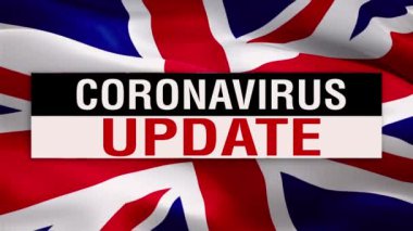 Birleşik Krallık Coronavirus Metni ile bayrak sallıyor. İngiliz bayrağında Coronavirus tehlikesi ve enfeksiyonu. Birleşik Krallık 'ın kusursuz döngü animasyonunun işareti. Sivid 19 sağlık hastalığı konsepti İngiliz bayrağı HD