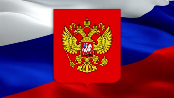 Bandeira Russa Com Águia Emblema Vídeo Acenando Vento Brasão Armas — Vídeo de Stock