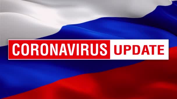 Coronavirus Texto Vídeo Bandeira Russa Acenando Vento Brasão Armas Russo — Vídeo de Stock