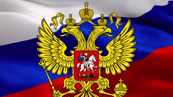 ロシアの背景に腕のコート ロシア独立記念日 ロシアの国旗の背景ロシアの国旗 モスクワ 勝利の日のための武器のロシアのコート9 憲法記念日の休日 — ストック動画