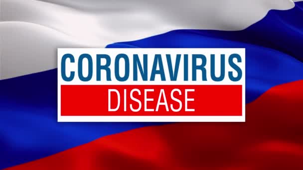 Coronavirus Texto Vídeo Bandera Rusa Ondeando Viento Escudo Armas Ruso — Vídeo de stock