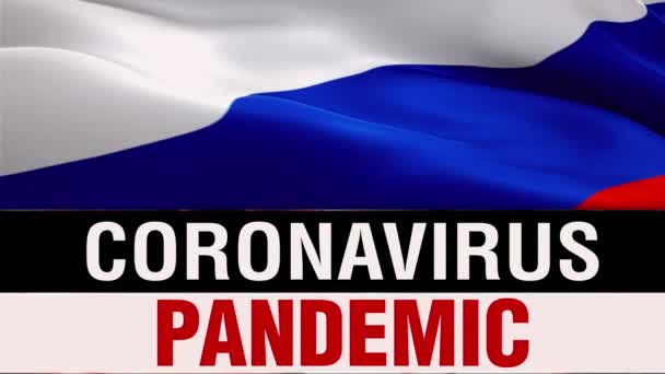 Coronavirus Text Auf Der Flagge Der Russischen Föderation Wappen Weht — Stockvideo