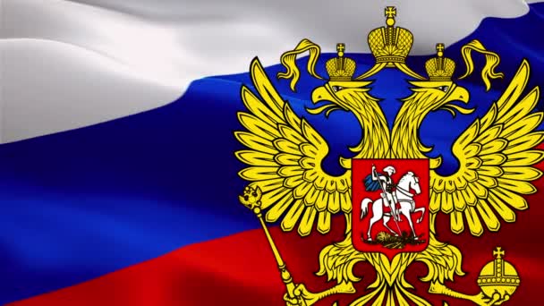 ロシアの紋章入りのロシア国旗 クレムリン大統領ロシアの武器のコート ロシアのワシ ロシア大統領クレムリン サインロシアの国旗の背景 ロシアの紋章 — ストック動画