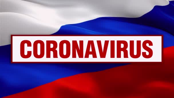 Coronavirus Texto Vídeo Bandeira Russa Acenando Vento Brasão Armas Russo — Vídeo de Stock