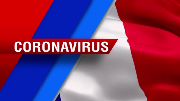 Coronavirus Text Franska Flaggan Video Vinkar Vinden Realistiska Franska Paris — Stockvideo