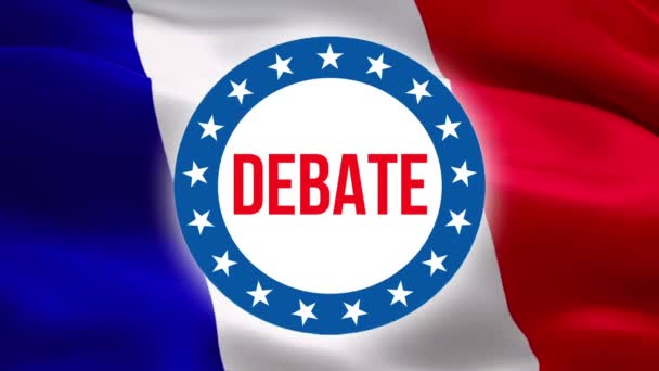 風に揺れるフランスの旗のビデオについての討論のテキスト 現実的なフランス国旗の背景 フランス国旗ループアップ1080PフルHd 1920X1080映像 フランスヨーロッパの国は ニュースのためのビデオをフラグ — ストック動画
