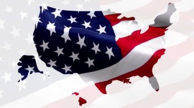 ABD haritası videosu. Amerika Birleşik Devletleri haritası video gradyan arkaplan sallıyor. 4 Temmuz Amerikan haritası bayrak sallama. ABD 'nin Bağımsızlık Günü bayrağı, 4 Temmuz Amerikan Bayrağı Dalgalanan 1080p Full HD 