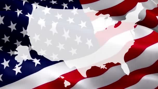 Vídeo Mapa Bandeira Americana Acenando Estados Unidos América Mapa Acenando — Vídeo de Stock