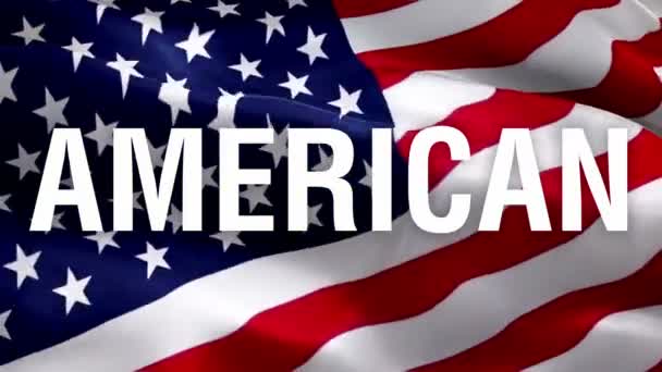 アメリカの旗のビデオにアメリカのテキスト 3Dアメリカ国旗スローモーションビデオ アメリカ国旗が掲揚された 米国国旗運動ループHd解像度Usa背景 アメリカ国旗7月4日背景 — ストック動画