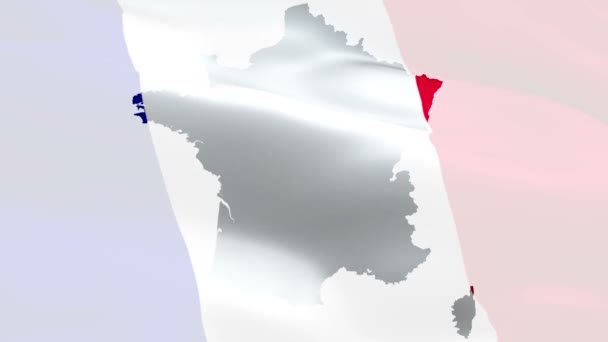 フランス地図と旗を振って フランスの国家3D地図の旗を振って フランスのサインパリシームレスループアニメーション フランスの国旗Hd解像度背景 プレゼンテーションのためのフランス語のフラグのクローズアップ1080フルHdビデオ — ストック動画