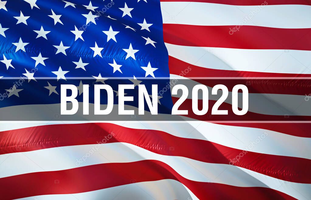Biden 2020 election flag for United States president USA and White House flag waving wind. Realistic White House president elections Flag background, 3D rendering - Washington, 4 July 202
