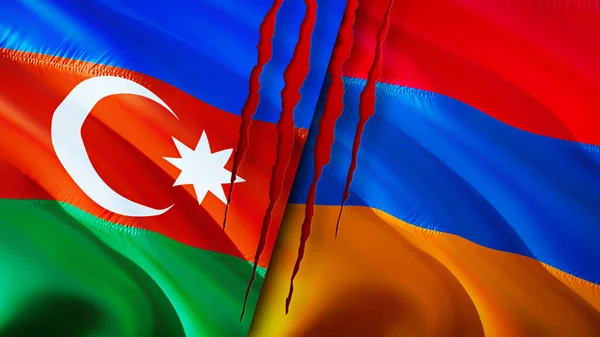 Azerbajdzsán Örményország Zászlók Sebhely Koncepció Lengő Zászló Renderelés Azerbajdzsán Örményország — Stock Fotó