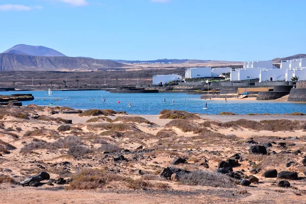 Landschaft Aus Spanischer Sicht Santa Beach Lanzarote Tropische Vulkanische Kanarische — Stockfoto