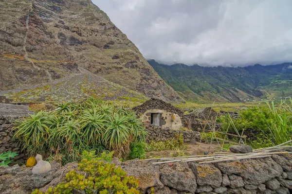 Extérieur Maisons Pierre Abandonnée Dans Village Médiéval Hierro Île Espagne — Photo