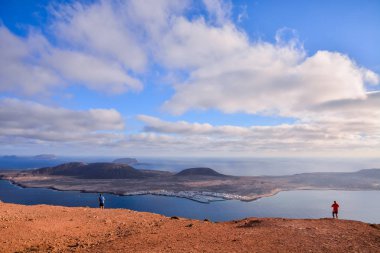 Spanish View Landscape in Mirador del Rio Lanzarote Tropical Volcanic Canary Islands Spain clipart