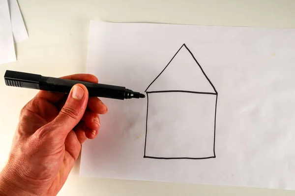 Close Van Blad Met Tekening Voorwerp Een Witte Achtergrond — Stockfoto