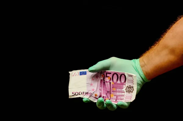 欧州ユーロマネー銀行券通貨と右手 — ストック写真
