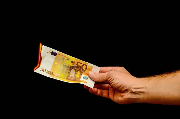 Europejski Banknot Euro Waluta Prawa Ręka — Zdjęcie stockowe