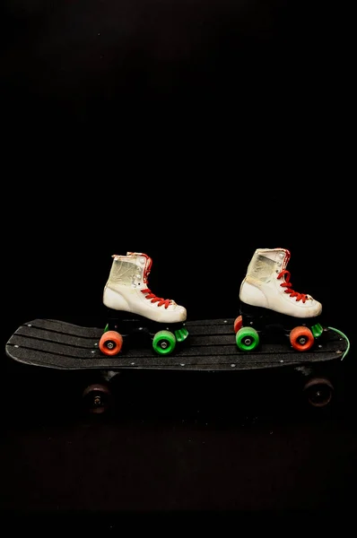 Vintage Style Black Skateboard Skate Boot Dark Background — Stock Photo, Image