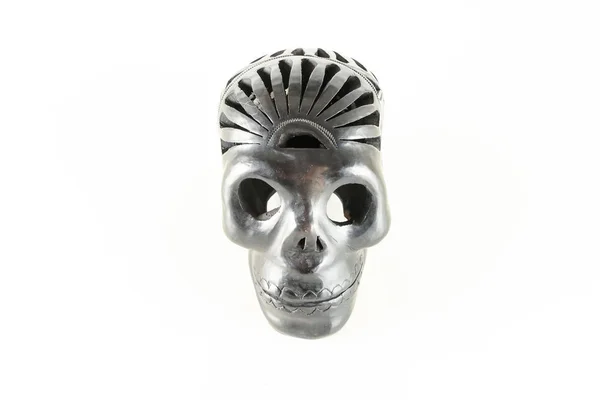 Tradisional Meksiko Oaxaca Black Clay Ceramic Vintage Skull — Stok Foto