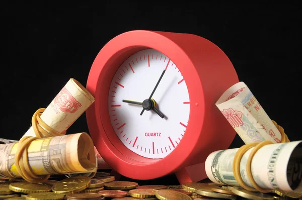 Zeit Ist Geld Uhr Und Währung — Stockfoto