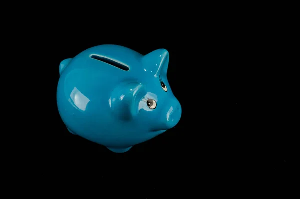 Blue Piggy Bank Money Box Isolated Black Studio Background — Stock Photo, Image