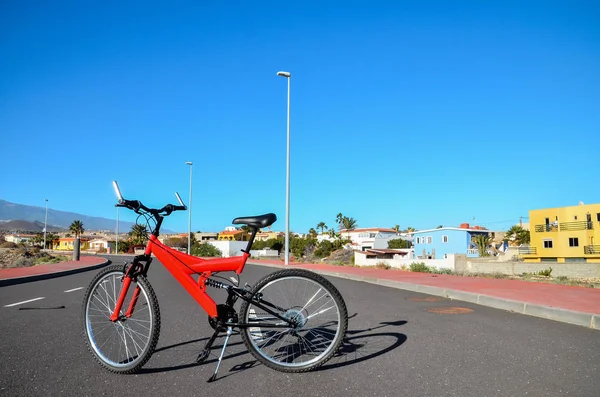 Bicicleta Montanha Suspensão Completa Vermelha Moderna Mtb — Fotografia de Stock