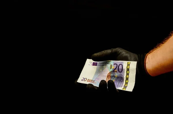 Europejski Banknot Euro Waluta Prawa Ręka — Zdjęcie stockowe