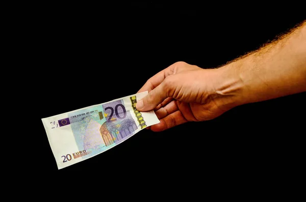 Euro Européen Monnaie Billets Monnaie Main Droite — Photo