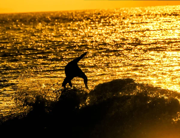 Silhouette Surfer Sunset Tenerife Canary Island Spain — Stock Photo, Image