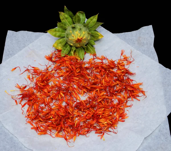 Saffron Flower Spice Black Background — Stock Photo, Image