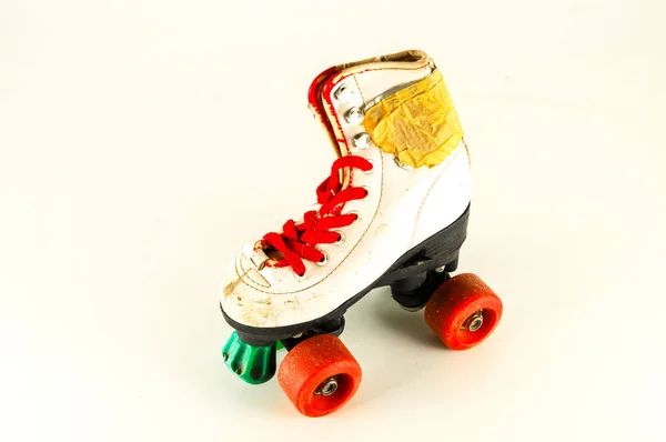 Närbild Vintage Skate Boot Objekt Vit Bakgrund — Stockfoto