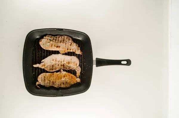 Wit Vlees Een Pan Bakken Maken Voedsel — Stockfoto