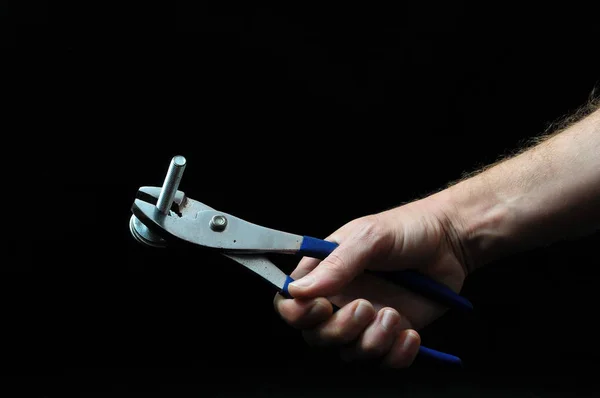 Pliers Hand Black Background — Stock Photo, Image