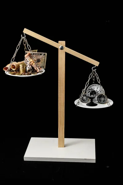 Banii Compasul Echilibru Două Pan — Fotografie, imagine de stoc