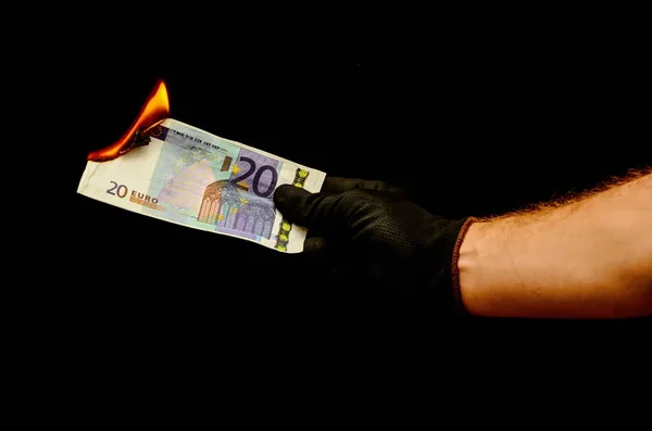 Europæiske Euro Penge Sedler Valuta Højre Hånd - Stock-foto