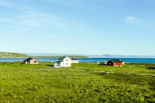 Paisaje Con Casas Cielo Azul Hermosa Foto Digital — Foto de Stock