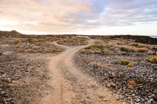 Foto Imagem Uma Estrada Sujeira Que Conduz Fora Deserto — Fotografia de Stock