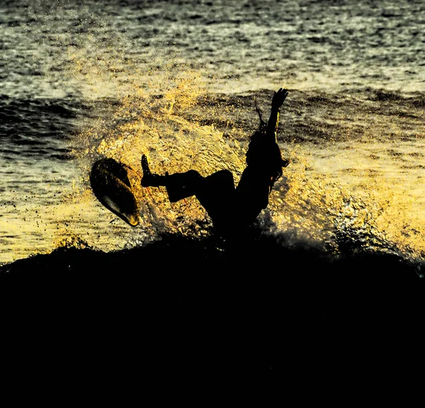 Silhouette Surfista Pôr Sol Tenerife Canary Island Espanha — Fotografia de Stock