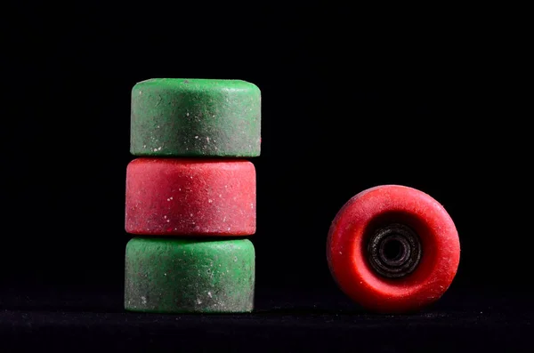 Old Vintage Consumed Skate Wheel Black Background — Stock Photo, Image