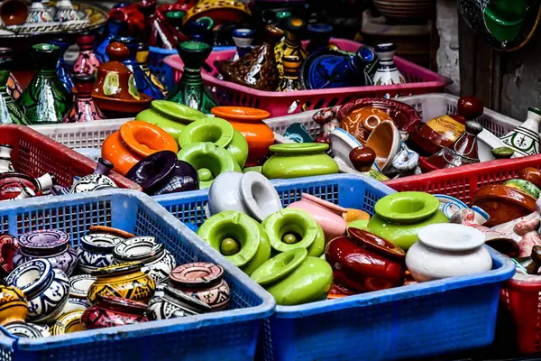 Keramika Velkém Bazaru Marrákeši Maroko Krásné Foto Digitální Obraz — Stock fotografie