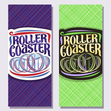 Gitmek için Roller Coaster, karikatür tren vektör dikey afiş büküm rollercoaster eğlence parkı, kelime ve gündüz arka plan treninde için orijinal fırça yazı içinde döngü içinde.