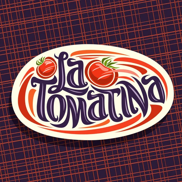 Logo Vektor Untuk Festival Tomatina Tanda Oval Putih Dengan Melemparkan - Stok Vektor