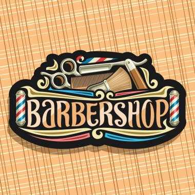 Logo vektör berber dükkanı, profesyonel güzellik aksesuarları ile siyah tabela, word berber, Kuaför Salonu salonu Kuaför kutup iplik çizgili için zarif tabela için orijinal fırça yazı için.