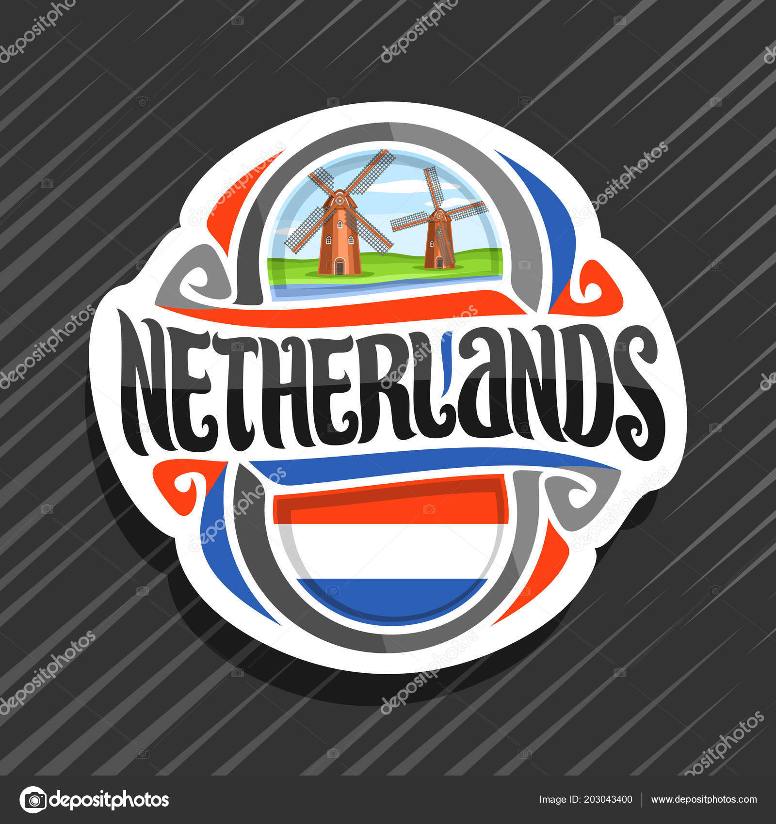 Vector Logo Voor Nederland Land Koelkast Magneet Met Nederlandse Vlag Stockvector C Mihmihmal 203043400
